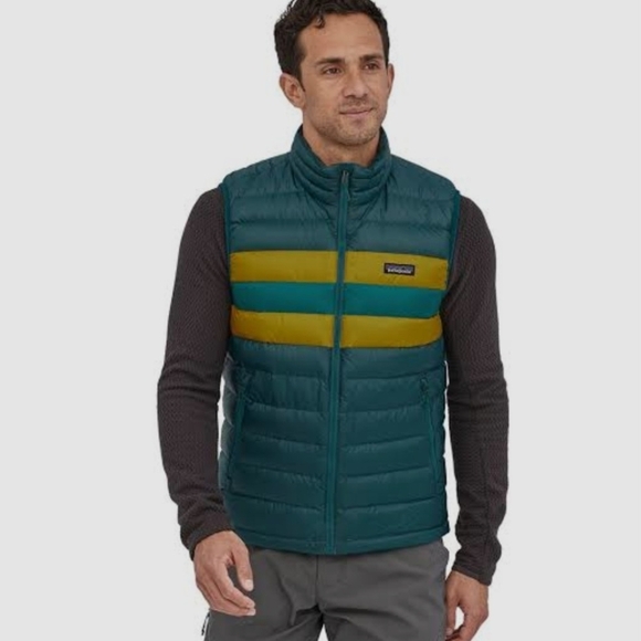 Patagonia Men's Teal and Mustard Puffer Vest - Picture 2 of 5
